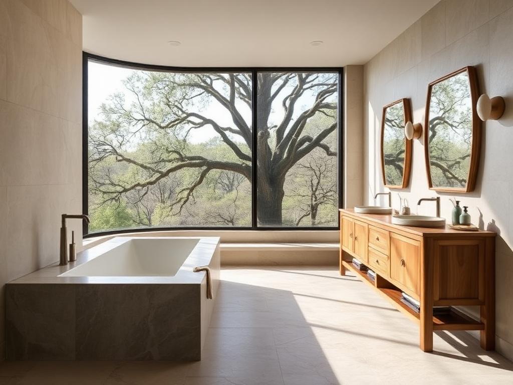 Limestone Spa Bath with Oak Views — Bathrooms remodeling by Wright Touch Construction in the Texas Hill Country