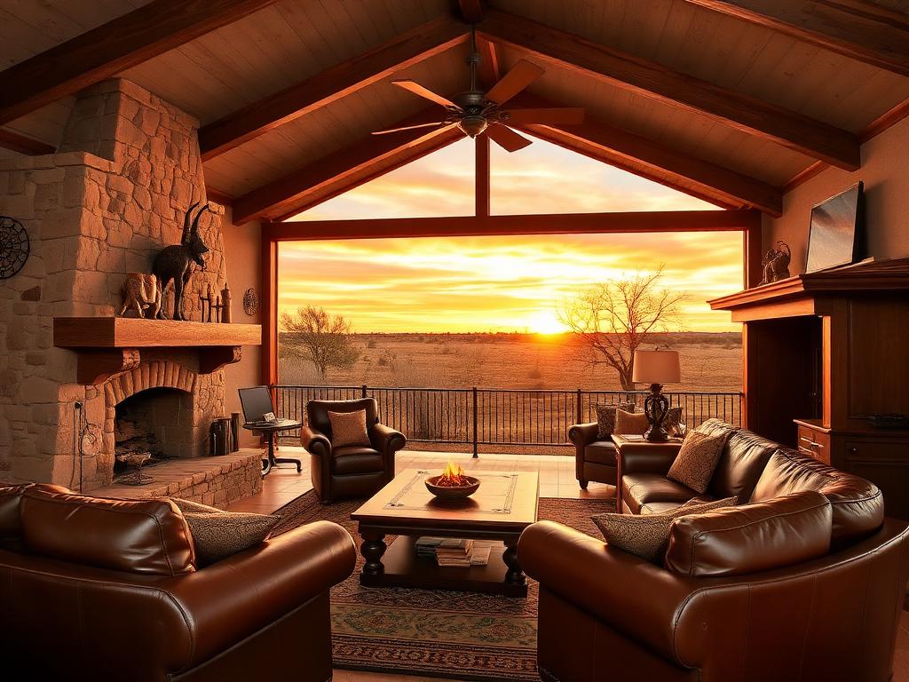 Ranch Great Room at Sunset — Interiors remodeling by Wright Touch Construction in the Texas Hill Country